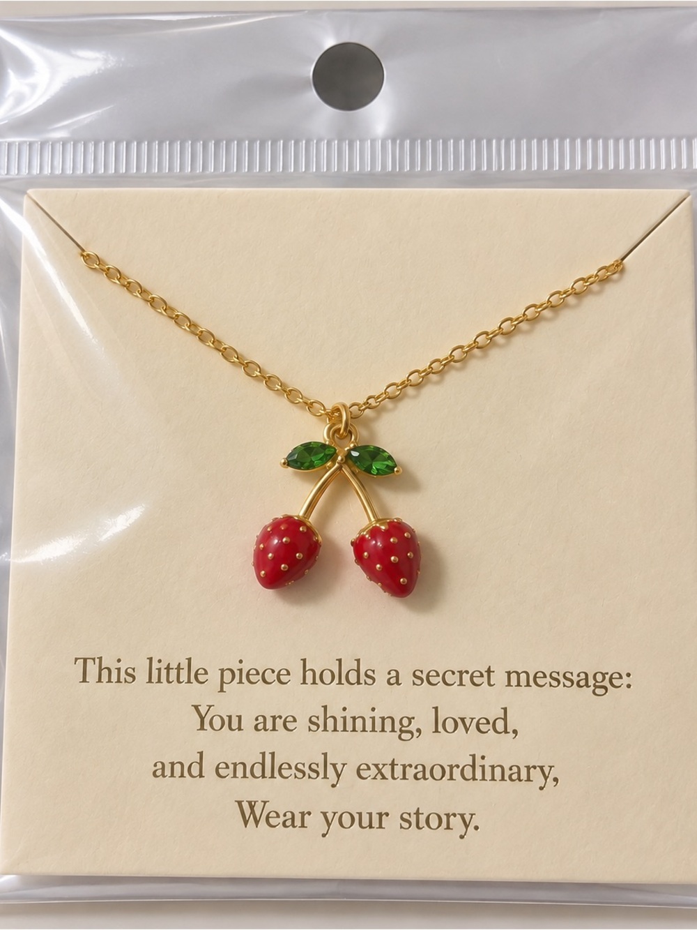 (#17) 🍒 Gold Tone Cherry Pendant Necklace – NEW 🍒